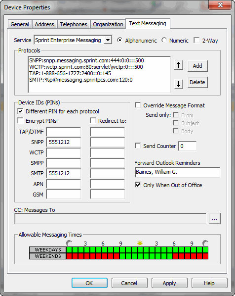 Properties dialog