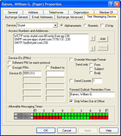 Properties dialog